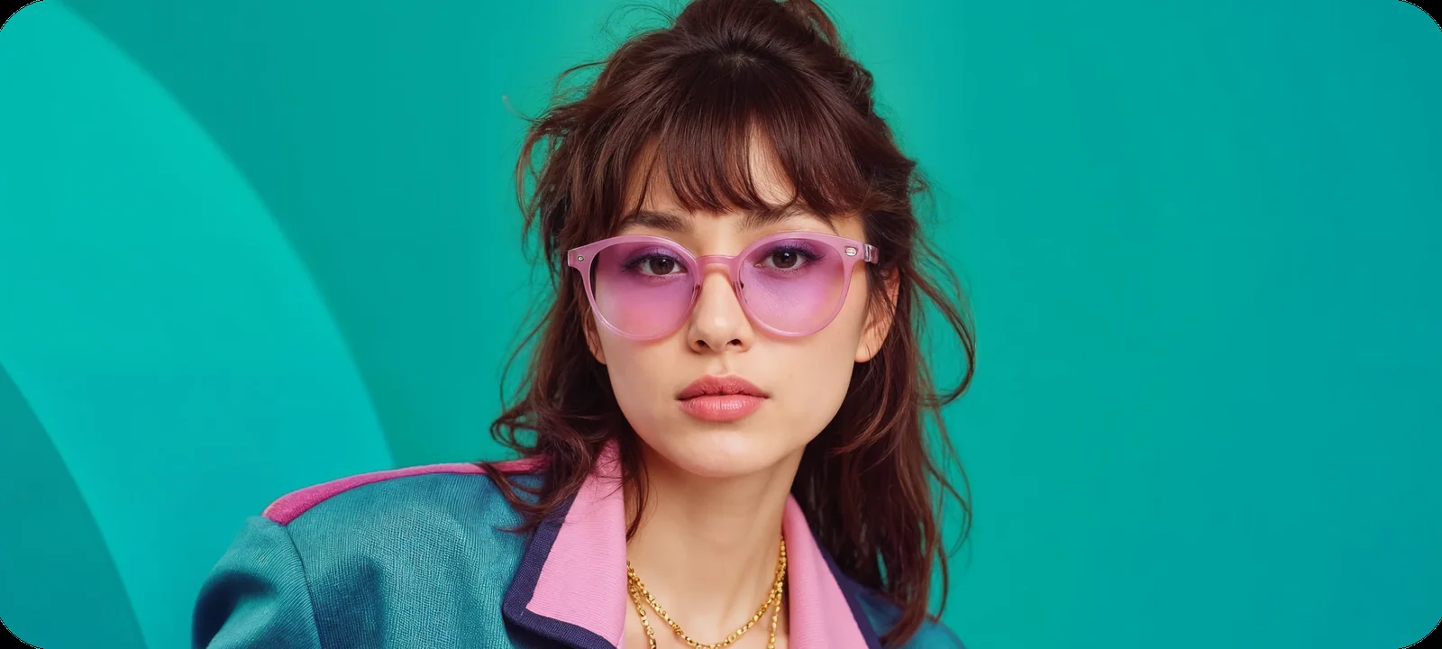 Model wearing purple frames from the Summer Collection